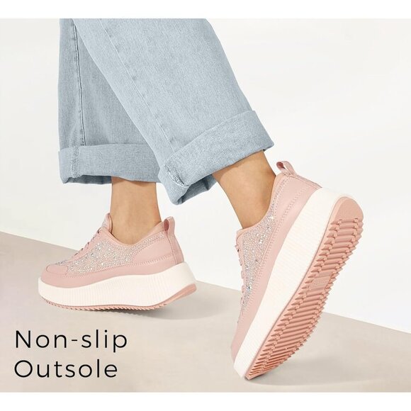 Brand New Women Pink Synthetic Rubber Rhinestone Platform Chunky Walking Shoes - Picture 4 of 9